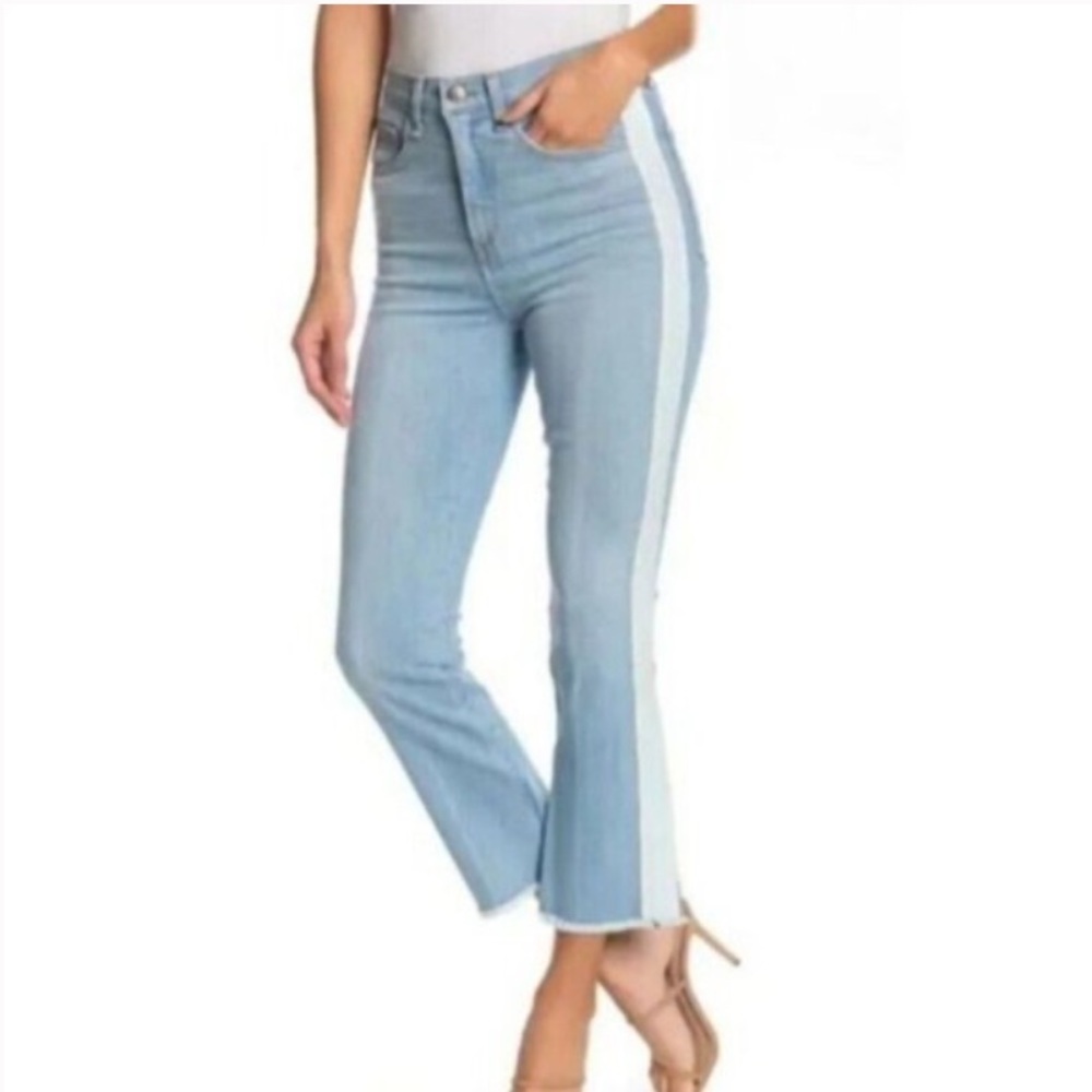$278 Veronica Beard Carly 11" Kick Flare Side Stripe High Rise Denim Jeans 28